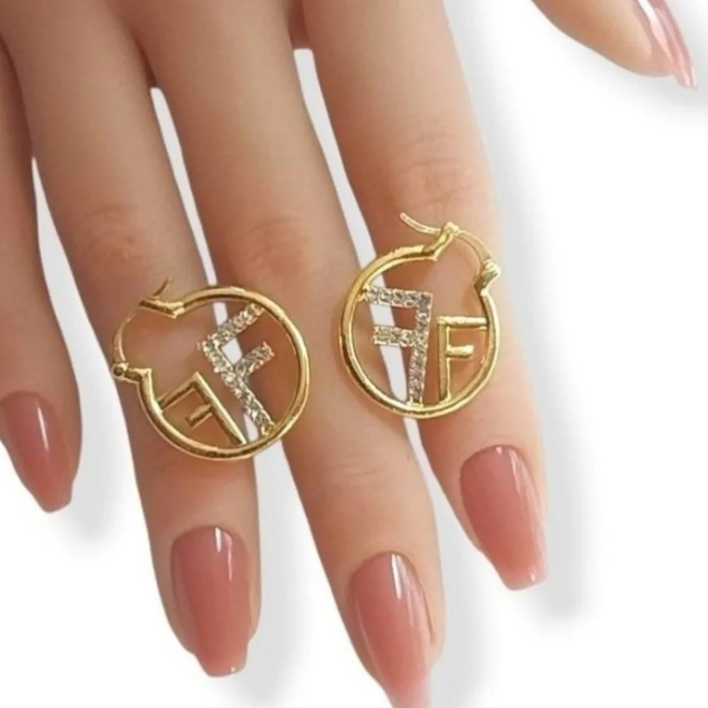 18K Gold Letter F Hoop Earrings